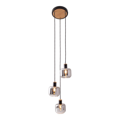 3 plafondlamp "fumoso", hanglamp gemaakt van metaal en glas in zwart, met E14 -aansluiting, voor eetkamer, woonkamer, hal of kantoor, hangende lamp Totale hoogte 123 cm.