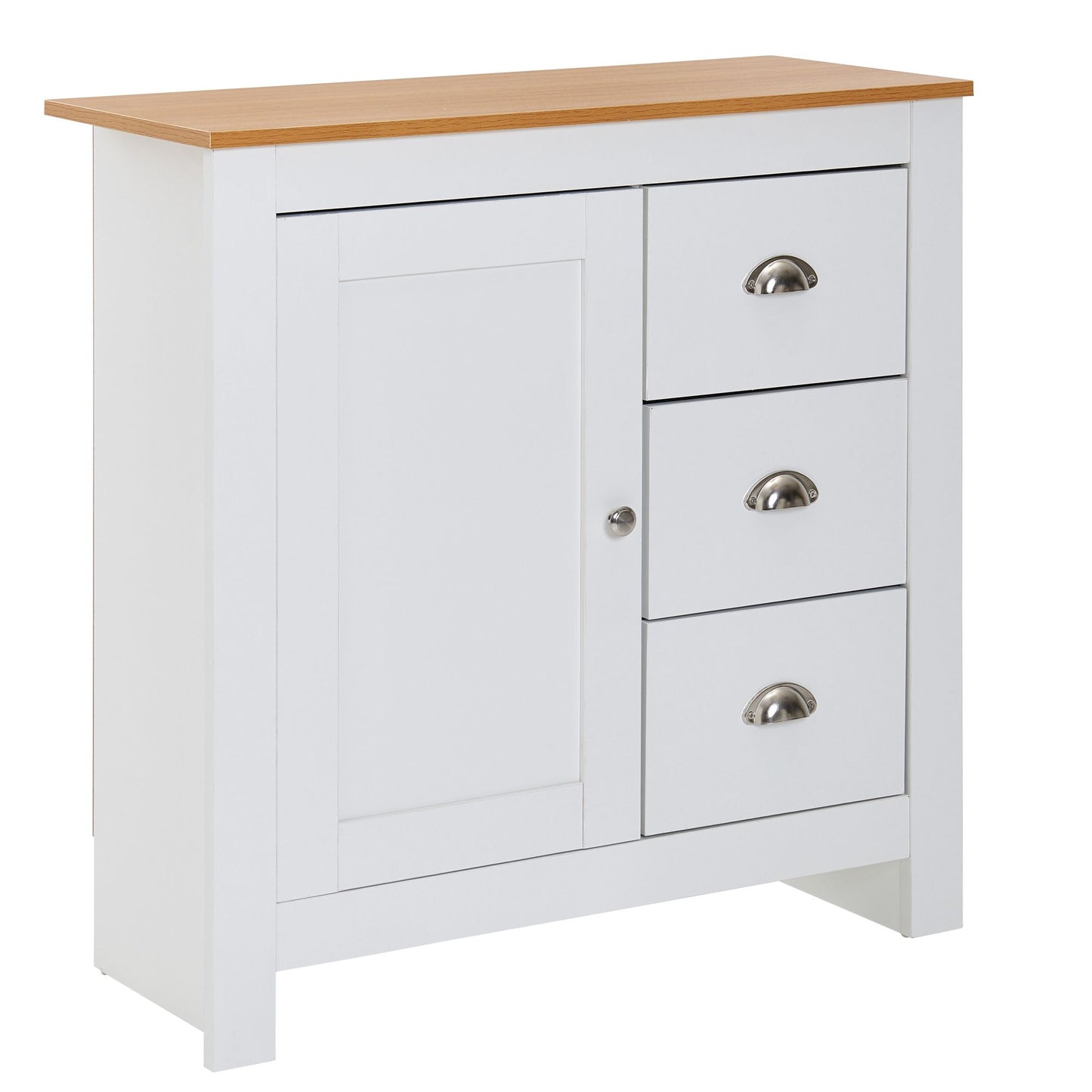 dressoir met 3 lades 79x81x35 cm ladekast wit / eiken modern | Design hoog dressoir met deur | Commode woonkamer