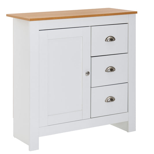 dressoir met 3 lades 79x81x35 cm ladekast wit / eiken modern | Design hoog dressoir met deur | Commode woonkamer