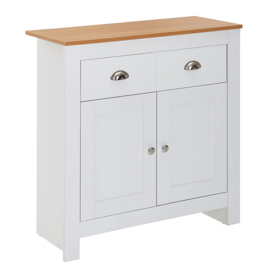 dressoir met 2 lades 79x81x34,5 cm ladekast wit / eiken modern | Design hoog dressoir met deuren | Commode woonkamer