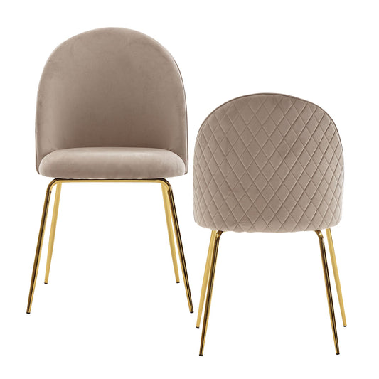 design eetkamerstoel set van 2 velours beige gestoffeerd | Keukenstoelstof met gouden poten | Schelpstoel Scandinavisch | Gestoffeerde stoel met fluwelen bekleding