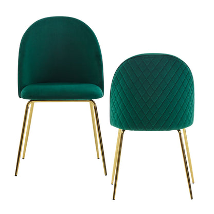 design eetkamerstoel set van 2 fluweel groen gestoffeerd | Keukenstoelstof met gouden poten | Schelpstoel Scandinavisch | Gestoffeerde stoel met fluwelen bekleding
