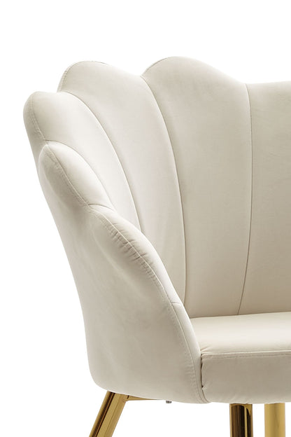 eetkamerstoel tulip velvet wit gestoffeerd | Keukenstoel met goudkleurige poten | Shell stoel Scandinavisch design | Gestoffeerde stoel met stoffen bekleding