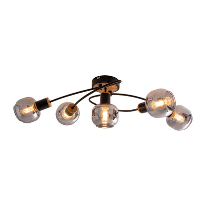 5 plafondlamp "fumoso", metalen plafondlamp en glas in zwart, met E14 -aansluiting, voor eetkamer, woonkamer, hal of kantoor, plafondlamp 65,6 x 25,5 cm