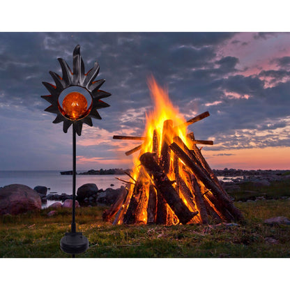 LED Solar Skeer "Sun" 93,5 cm, voor buiten, metaal en glazen aarde spies in het zwart, met geïntegreerde LED