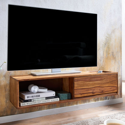 HiFi Lowboard Hangend Sheesham Massief Hout 108x25x34 cm TV-Dressoir
