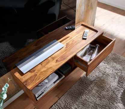 HiFi Lowboard Hangend Sheesham Massief Hout 108x25x34 cm TV-Dressoir