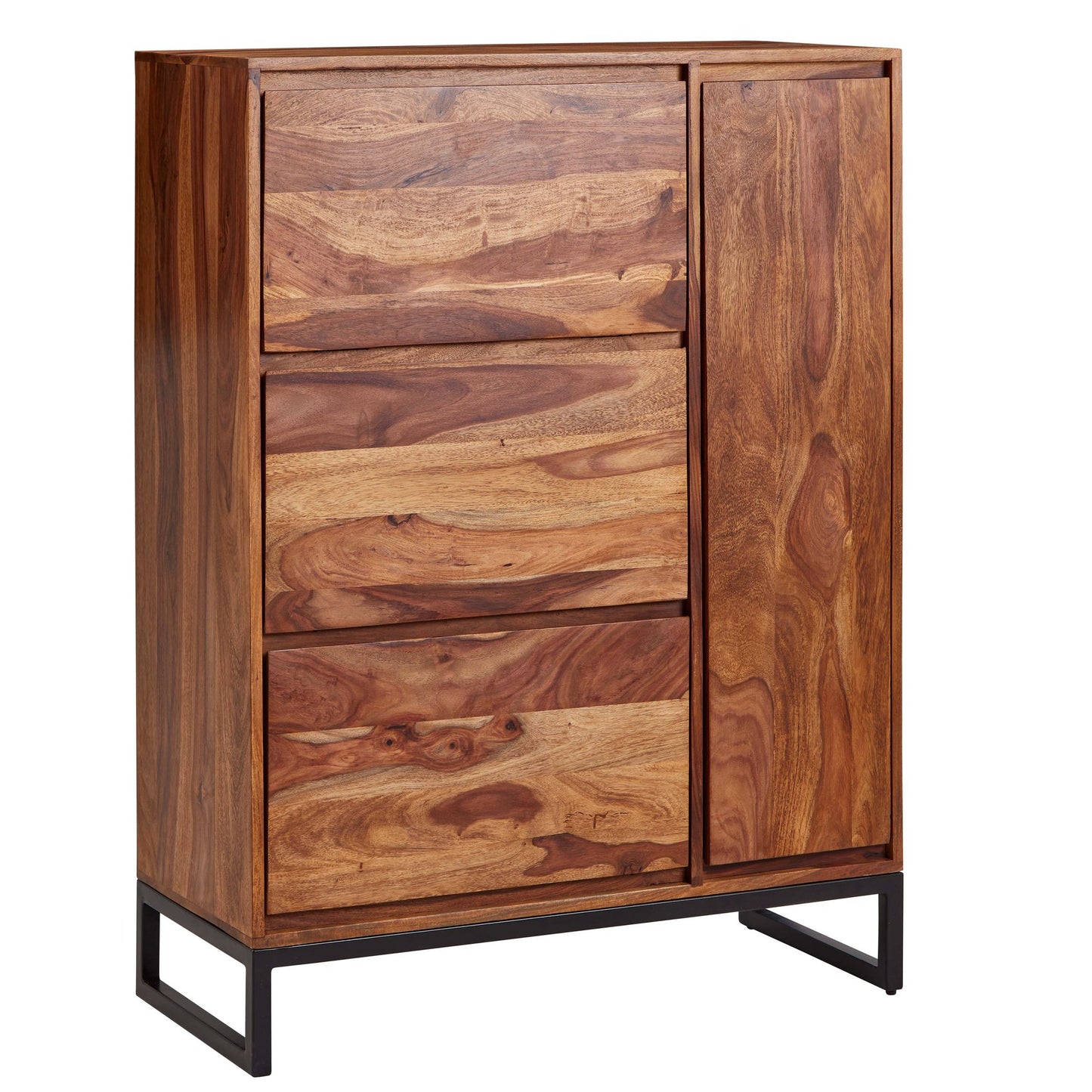 schoenenkast massief sheeshamhout 88x120x40 cm schoenenrek gesloten | Design schoenenkast met plank | Schoenenopbergruimte ladekast voor schoenen hoog