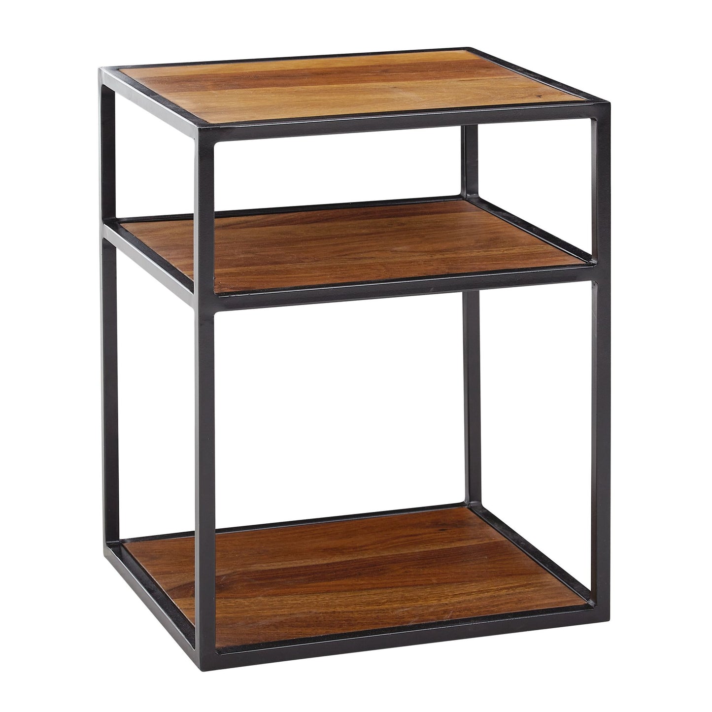 nachtkastje massief sheeshamhout / metaal 40x50x35 cm bijzettafeltje hoog | Design nachtconsole boxspring bed met plank | Industriële hoge salontafel met opbergruimte