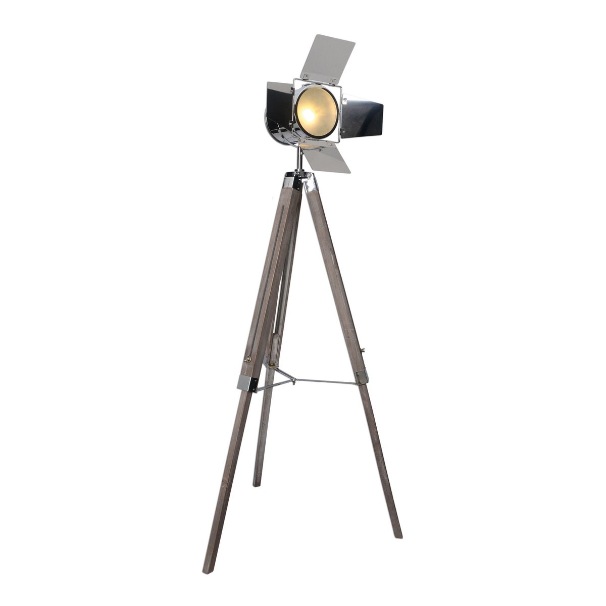 Tripod floor lamp "Holly" made of dark natural wood with an E27 fitting, 100-140 cm high, lamp for living room, dining room or office