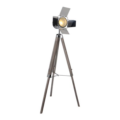 Tripod floor lamp "Holly" made of dark natural wood with an E27 fitting, 100-140 cm high, lamp for living room, dining room or office