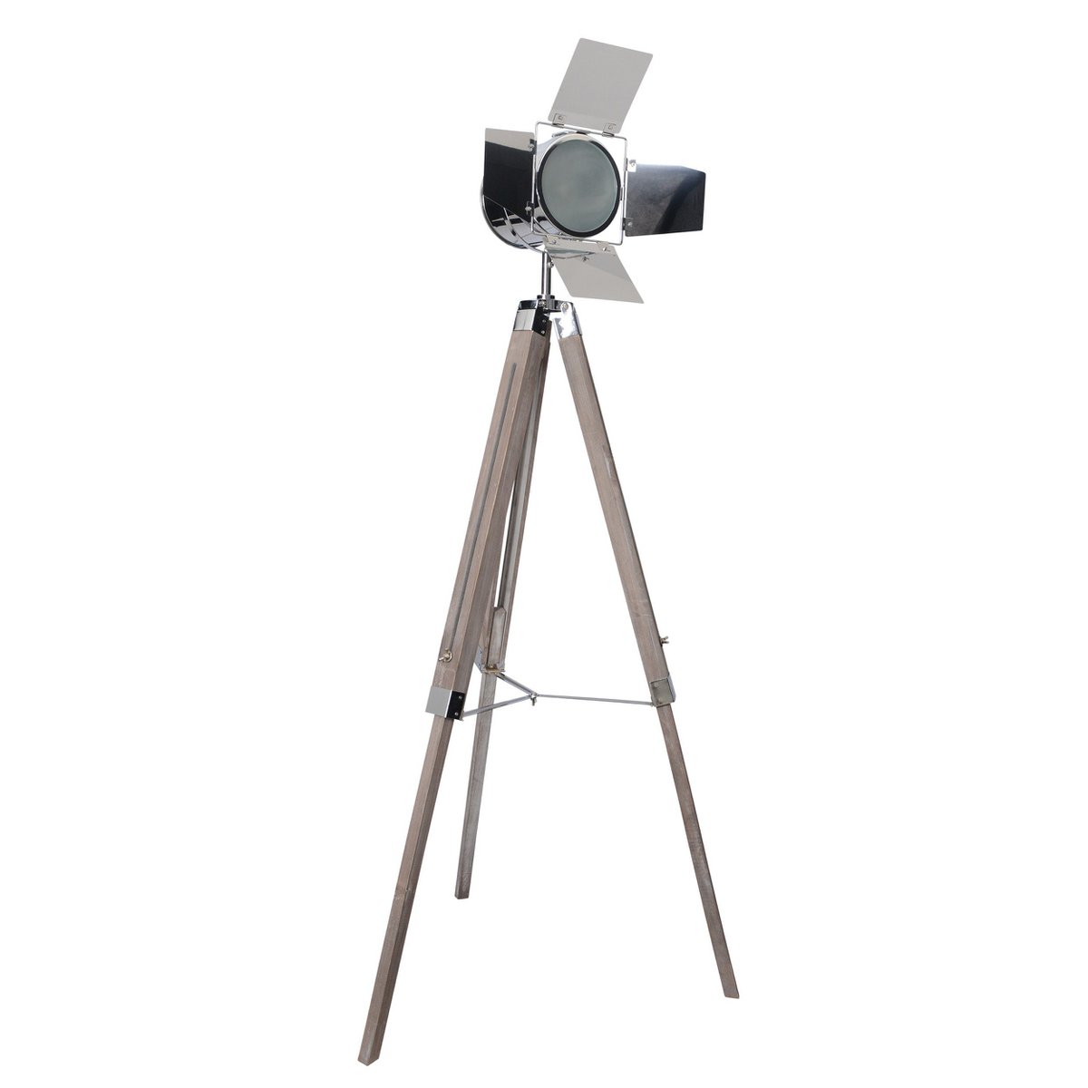 Tripod floor lamp "Holly" made of dark natural wood with an E27 fitting, 100-140 cm high, lamp for living room, dining room or office