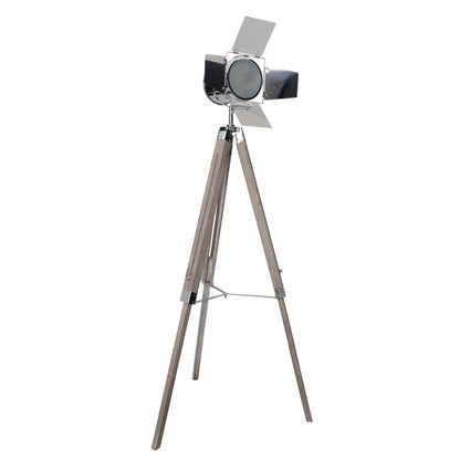 Tripod floor lamp "Holly" made of dark natural wood with an E27 fitting, 100-140 cm high, lamp for living room, dining room or office