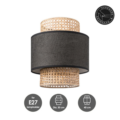 Home Sweet Home Lampenkap Cane Weave zwart - B:30xD:30xH:40cm