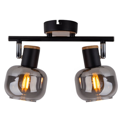 2 Spot plafondlamp "fumoso", metalen plafondlamp en rookglas in zwart en natuur, met E14 -aansluiting, voor eetkamer, woonkamer, gang of kantoor, 40 x 20 cm