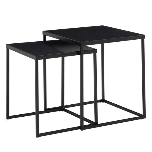Tafel Set Metaal Salontafel set van 2 Vierkant Zwart Industrieel | Tafel Woonkamer Bijzettafel | Moderne Nesttafel Metalen Tafel
