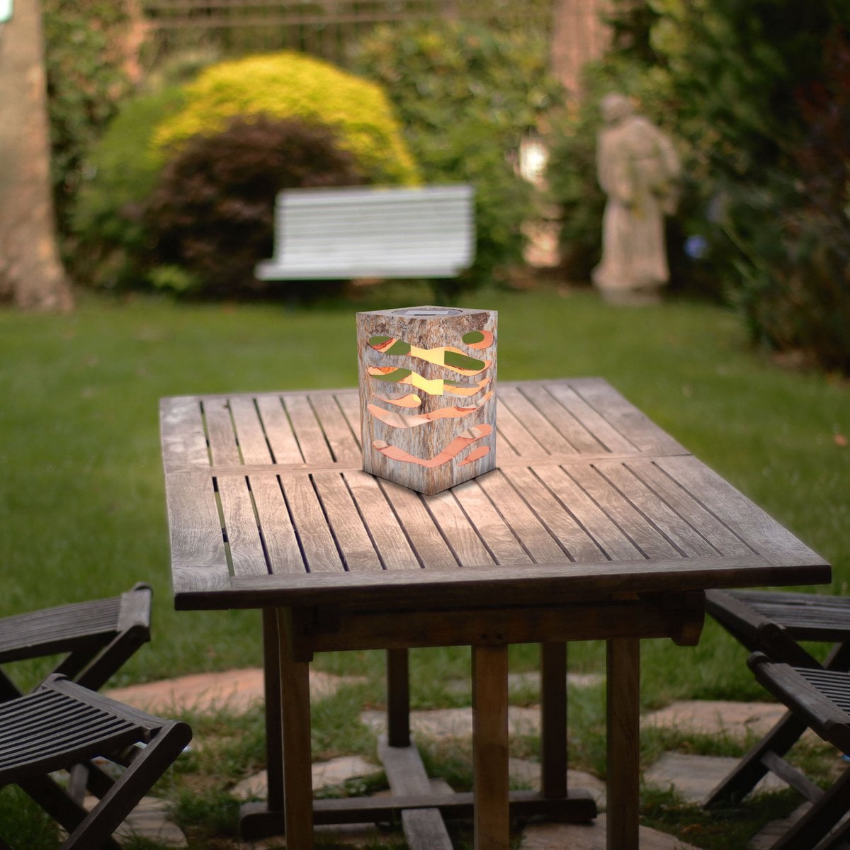 LED Decoratief-Solar Light "Hilda", 12,3 x 12,3 cm, 20 cm hoog, gemaakt van hoogwaardige plastic, bruin-beige marmeren afwerking, geïntegreerde LED, warm wit