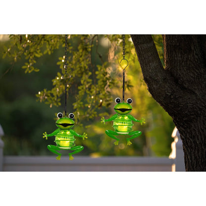 2-piece Solar-Deco Hanging Light "Frog" approx. 20 cm high, made of painted iron, including twilight sensor;