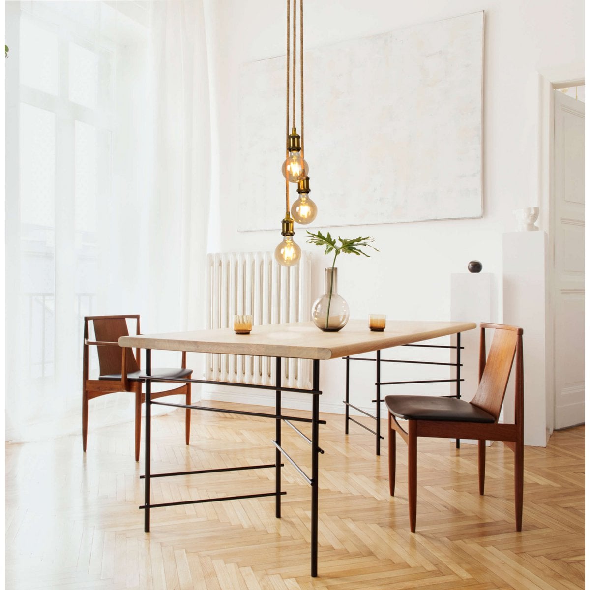 3 Metal Baldachin "Ontario" decoratieve hanglamp gemaakt van metaal in alt-messing en jute, E27-versies, verlichting voor woonkamers of kantoor.