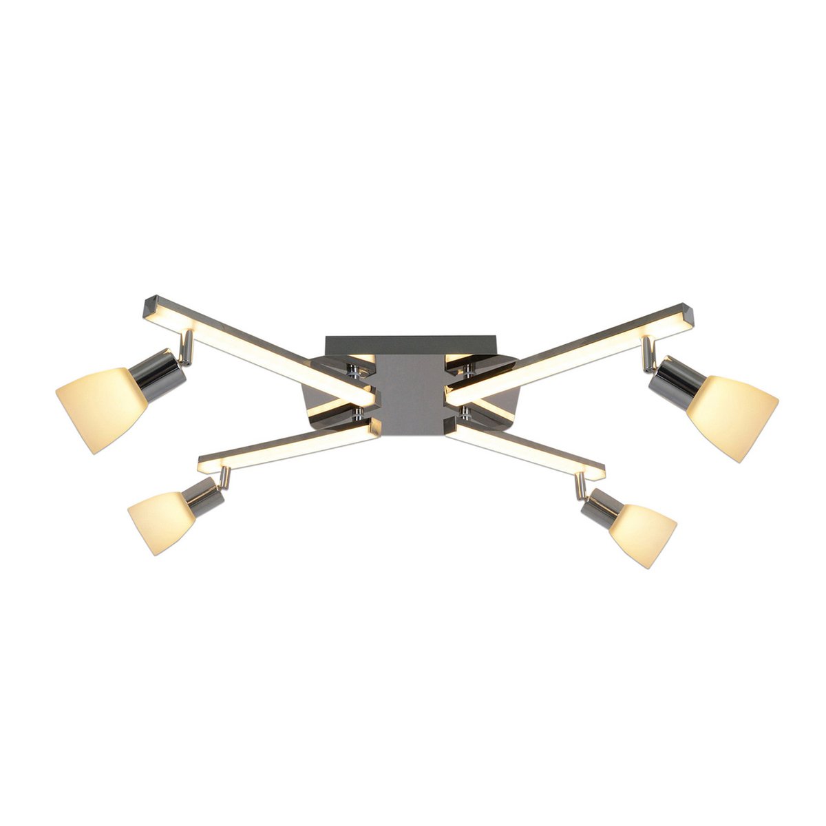 LED -plafondlicht "Ibiza" 68 cm lang, gemaakt van chroom -gekleurd metaal, glas en plastic