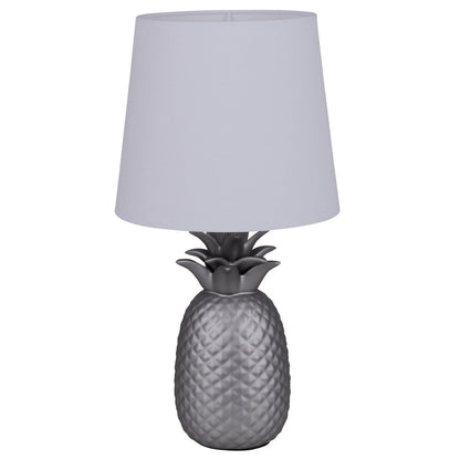 Keramisch tafellicht "ananas", keramische tafellamp met zilverkleurig glazuur en wit stofscherm, met E14-aansluiting, voor eetkamer, woonkamer, gang of kantoor, taflamp 45 cm hoog