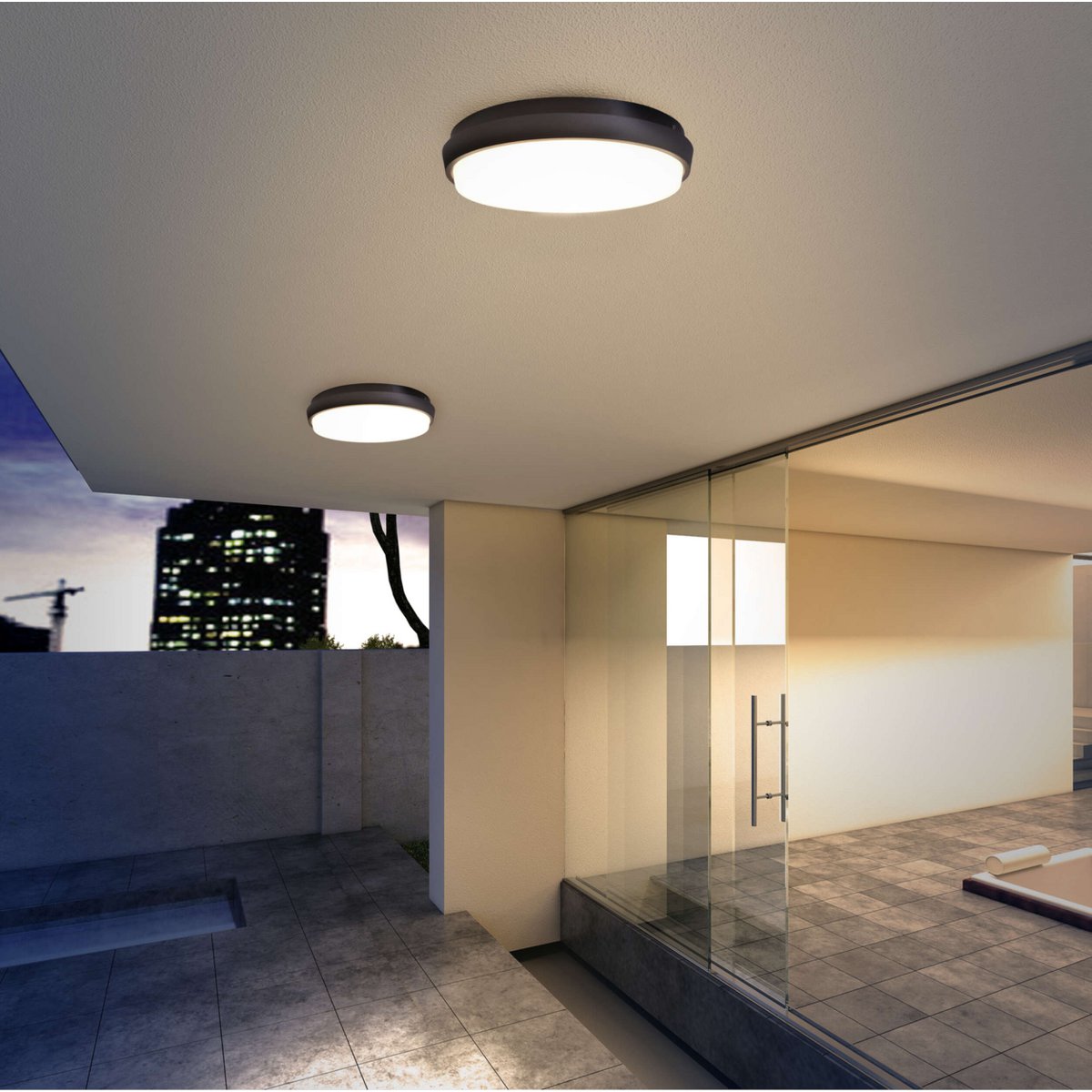 LED Outer Wall Lamp "Mio" Ø 17,5 cm gemaakt van antraciet -gekleurd metaal en plastic, IP54 voor ingang, balkon, terras