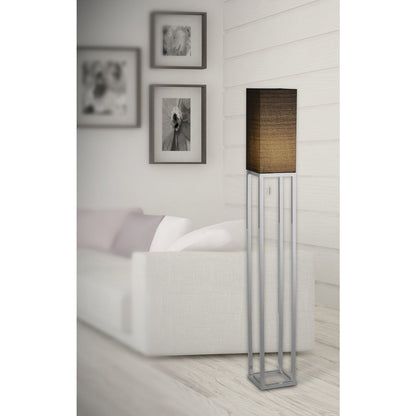 Staande lamp "Alfa", moderne vloerlamp gemaakt van metaal en textiel in chroom/donkergrijs, met E27 -aansluiting, 150,5 cm hoog, chique lamp voor gang, woonkamer en kantoor
