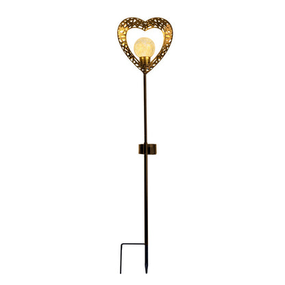 2 Set LED LED Solar Lamp "Heart" met Earth Skeer voor de tuin en terras gemaakt van metaal in zwart, en goud, met stevig ingebouwde LED's, 59 cm hoog