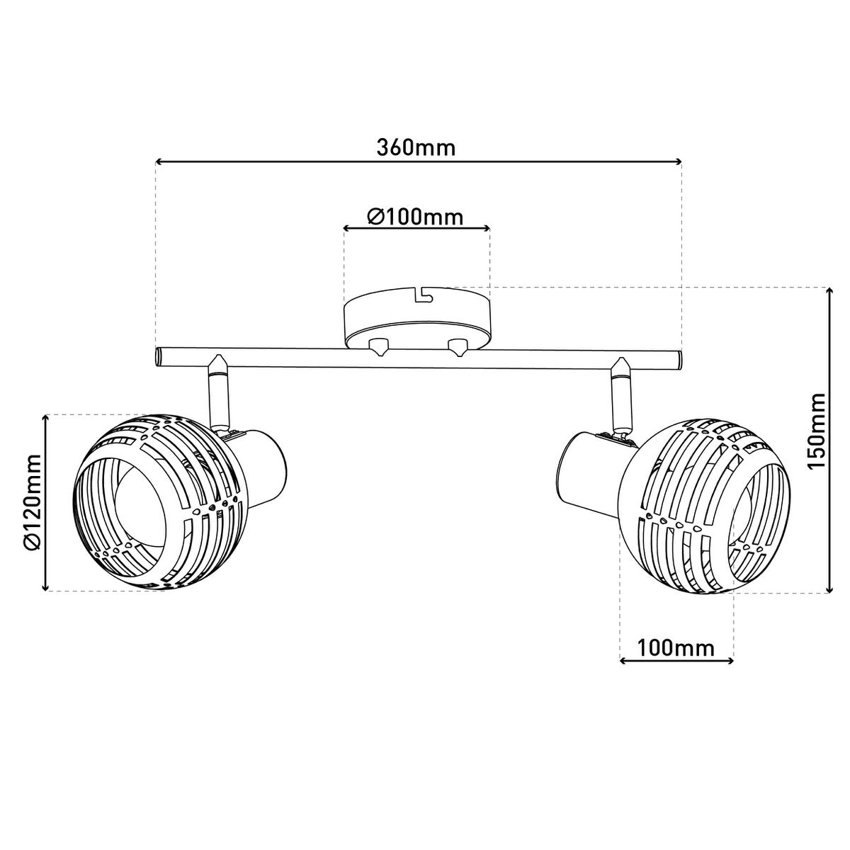 2-zitplaatsen muur en plafondlichtvlek "Casco" gemaakt van metaal in zwart en goud, met E27-aansluiting, 36 x 12 x 15 cm. Stijlvolle verlichting voor woonkamer, eetkamer of keuken.