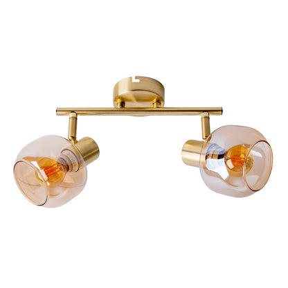 2er spot/plafondlamp "libby", klassieke plafondlamp gemaakt van messing gekleurd metaal en getinte glas in barnsteen, met E14-aansluiting, voor eetkamer, woonkamer, gang of kantoor, 40 cm lang