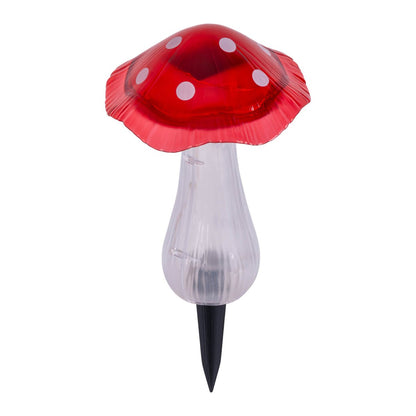 Zonne -decoratieve spiesjes zetten "mantar" Ø 13 cm, 29 cm hoog, transparant plastic in rood, geel en heldere, geïntegreerde LED's, koud wit "