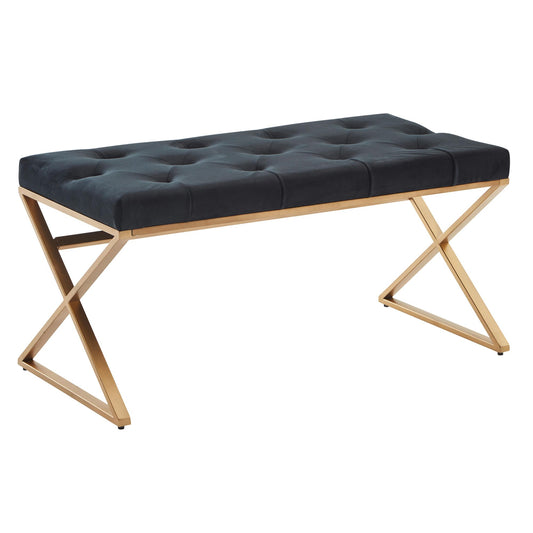 Bank Fluweel Zwart 90x46x44 cm Gang Gestoffeerde Bank met Metalen Frame