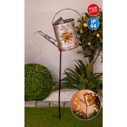 LED Solar Earth Skeer (waterhond) H: 110 cm gegalvaniseerd, voor buiten, gemalen spies gemaakt van metaal en plastic in zilver, met geïntegreerde LED