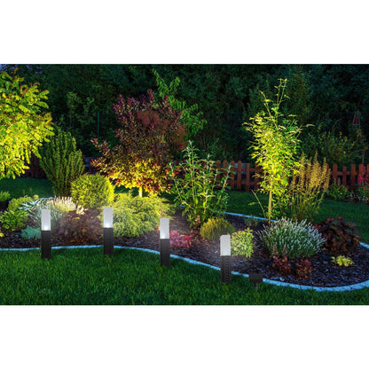 4 Set LED Outdoor Spike, voor buiten, plastic aarde spit in zwart, geïntegreerd LED