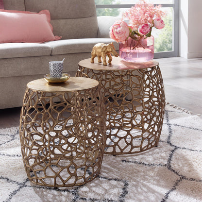 Tafel Set Metaal Salontafel Set van 2 Rond Goud Aluminium