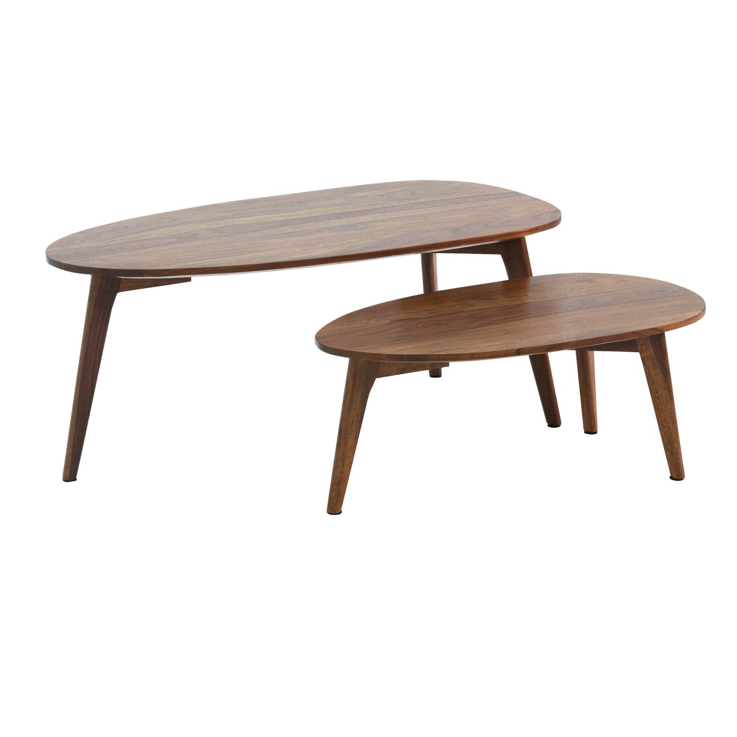 Tafel Set Sheesham Massief Hout Salontafel Set van 2 Niervorm | Tafel Woonkamer Bijzettafel Bruin | Moderne Nesttafel Houten Tafel
