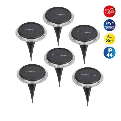 6 Set Solar-Boden-Sprießleucht Ø ca. 11,2 cm, zwart plastic, schemeringsensor, voor toegang, terras en paden