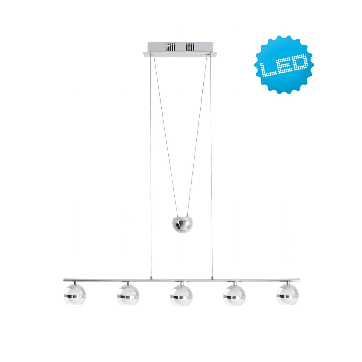 Led in ruil daarvoor hanglamp "bol" gemaakt van metaal en glas in chroom, met geïntegreerde LED