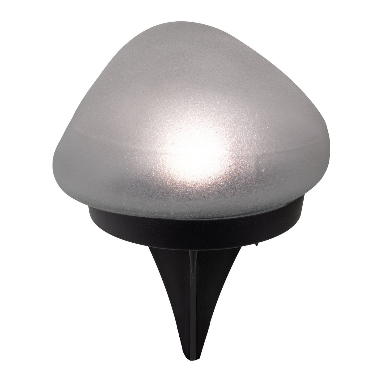 De spiesjes "Guri" 14 x 12 cm, 8,5 cm hoog, zwart plastic, zwaar, transparant glas, geïntegreerde LED's, warm wit