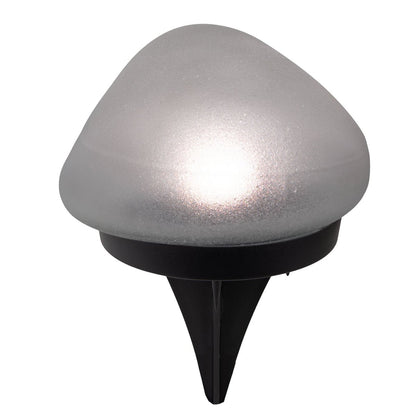 De spiesjes "Guri" 14 x 12 cm, 8,5 cm hoog, zwart plastic, zwaar, transparant glas, geïntegreerde LED's, warm wit