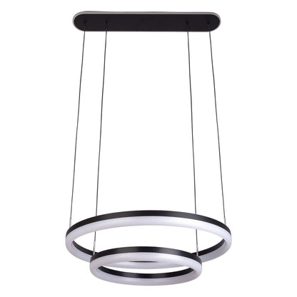 LED CCT hanglamp "Circulo" gemaakt van zwart metaal en zandkleurig plastic, met geïntegreerde LED en vele functies, Ø 60 cm, 150 cm hoog.
