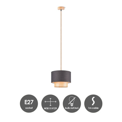 Home Sweet Home Hanglamp Cane Weave - Zwart - 30x30x129cm