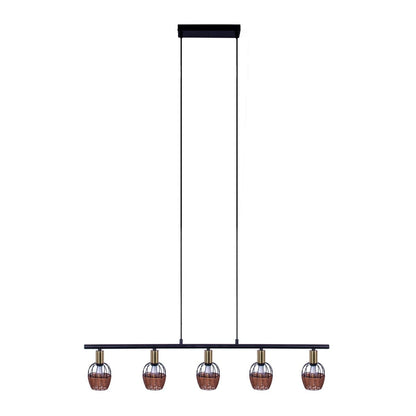 5 hanglamp "Corbis", echtelijke lamp gemaakt van zwart in zwart, met goud en rotan, met E14 -aansluiting, voor eetkamer, woonkamer, gang of kantoor, 100 cm lang