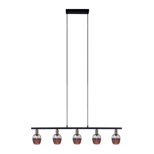 5 hanglamp "Corbis", echtelijke lamp gemaakt van zwart in zwart, met goud en rotan, met E14 -aansluiting, voor eetkamer, woonkamer, gang of kantoor, 100 cm lang