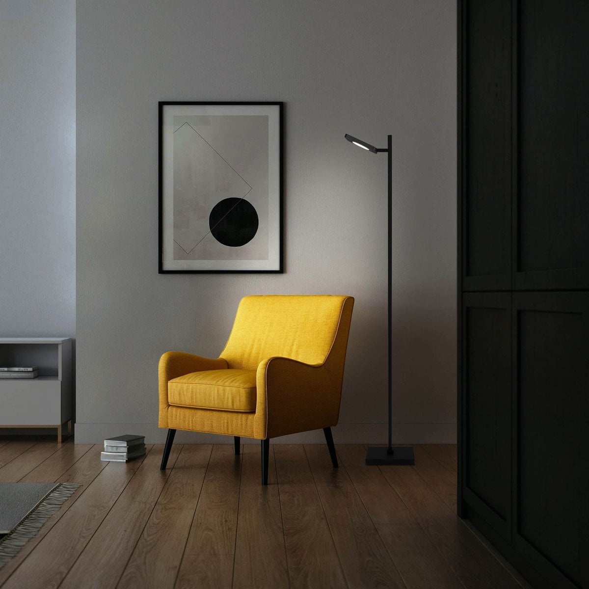 LED-batterij staande lamp "Lupa", 135 cm hoog, aluminium zwart en plastic, geïntegreerde LED's, 2400 lm, dimable, CCT-functie, 3000-6500 K, RGB lichtwisselaar