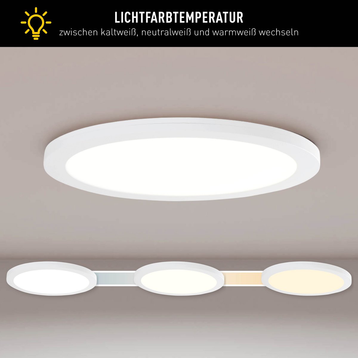 LED -plafondlamp "bonus" Ø29 cm, functionele lampinstallatie en structuur mogelijk, plafondlamp gemaakt van metaal en plastic in wit, met stevig geïnstalleerde LED's, waaronder CCT -kleurwisselaar