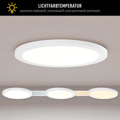 LED -plafondlamp "bonus" Ø29 cm, functionele lampinstallatie en structuur mogelijk, plafondlamp gemaakt van metaal en plastic in wit, met stevig geïnstalleerde LED's, waaronder CCT -kleurwisselaar