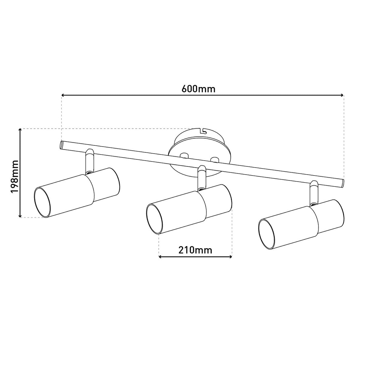 3 Wandplafondspot "Todtnau", metaal, glas en plastic, E14, 47 cm lang
