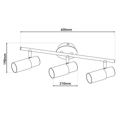 3 Wandplafondspot "Todtnau", metaal, glas en plastic, E14, 47 cm lang