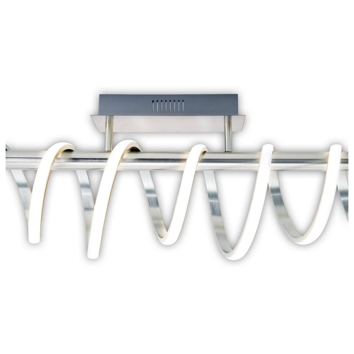 LED -plafondlamp "Belleza", moderne metalen plafondlamp en plastic in nikkel mat en wit, met stevig gebouwd -in LED's, 100 cm lang. De ideale verlichting voor woonkamer, eetkamer of keuken.